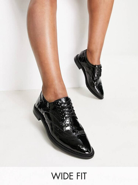 ASOS DESIGN Wide Fit More flat lace up shoes in black