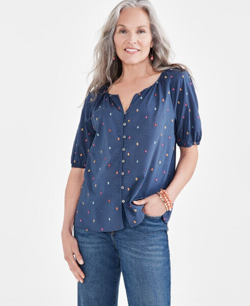 Women's Cotton Voile Embroidered Top, Created for Macy's