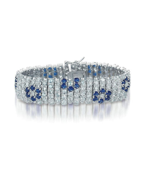 Elegant Wide Bracelet in Sterling Silver White Gold Plating with Cubic Zirconia