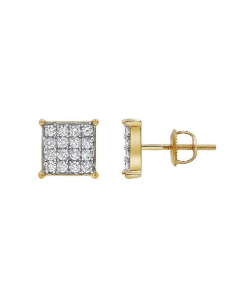 Round Cut Certified Natural Diamond (0.43 cttw) 14k Yellow Gold Earrings Square Prism Design