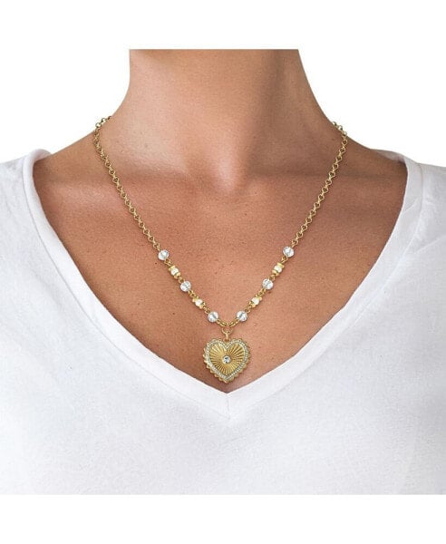 Womens Heart Necklace 16" + 2" - Gold-Tone Heart Pendant Necklace with Clear Crystal Embellishments