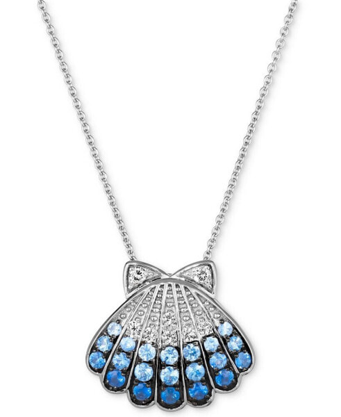 Multi-Sapphire (5/8 ct. t.w.) & Nude Diamond (1/20 ct. t.w.) Shell Pendant Necklace in 14k White Gold, 18" + 2" extender