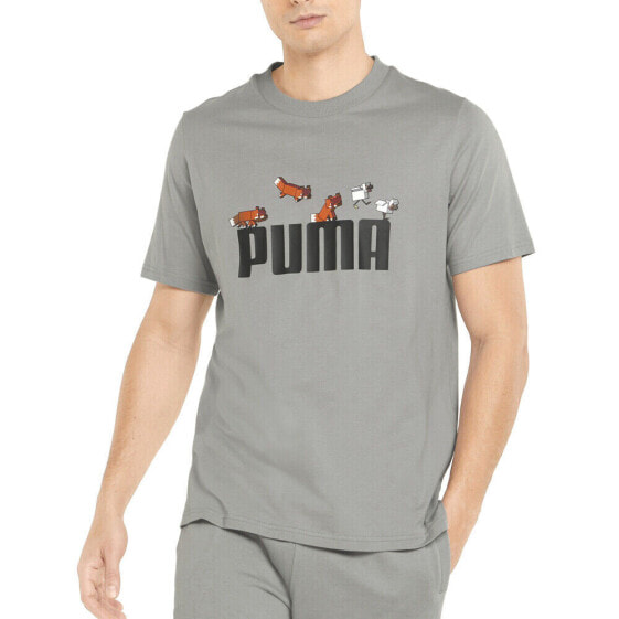 Puma X Minecraft Graphic Crew Neck Short Sleeve T-Shirt Mens Grey Casual Tops 53