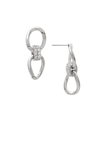 Rhodium Curb Link Cubic Zirconia Drop Earrings