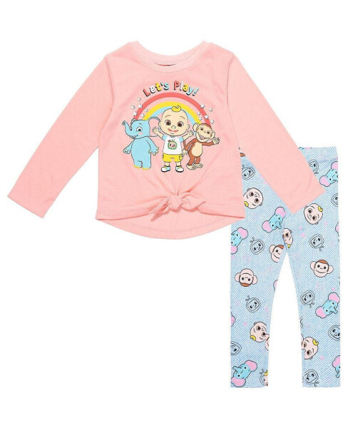Knotted Pullover Long Sleeve Graphic T-Shirt & Leggings Set Toddler|Child Girls