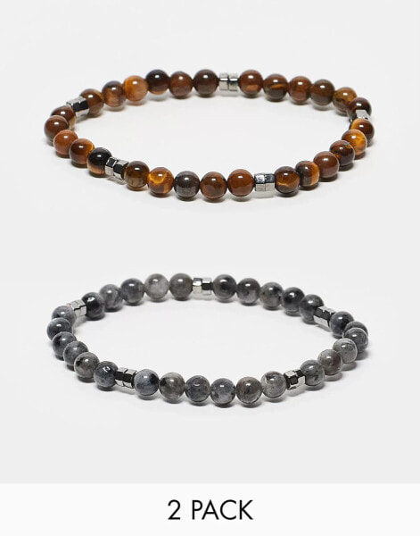 ASOS DESIGN 2 pack semi-precious beaded bracelet set