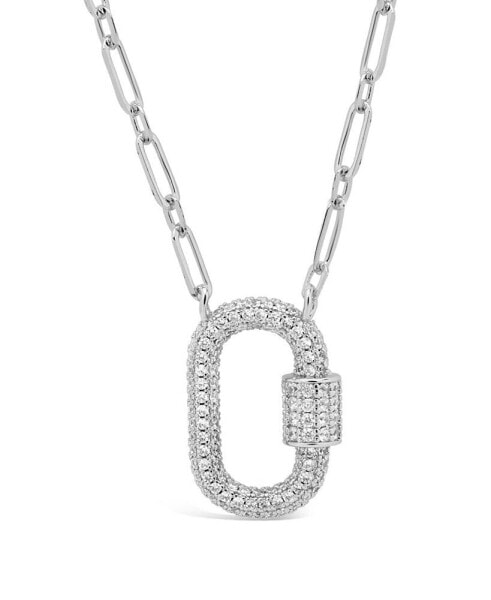 Women's Pave Cubic Zirconia Carabiner Silver Plated Lock Necklace
