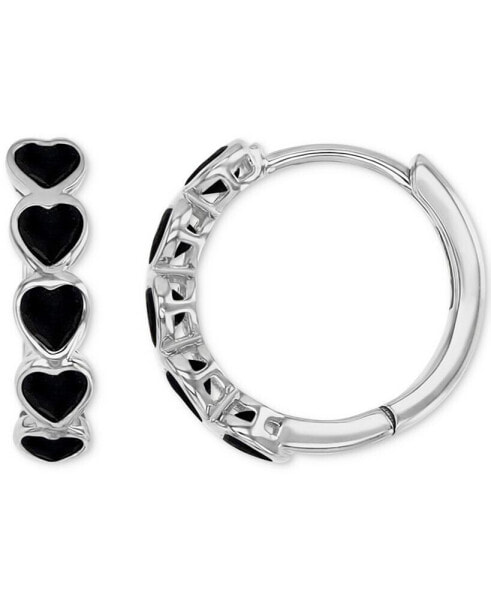 Black Spinel Heart Small Hoop Earrings (2 ct. t.w.) in Sterling Silver, 0.55"
