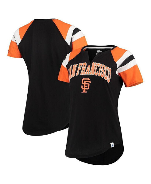 Women's Black, Orange San Francisco Giants Game On Notch Neck Raglan T-shirt