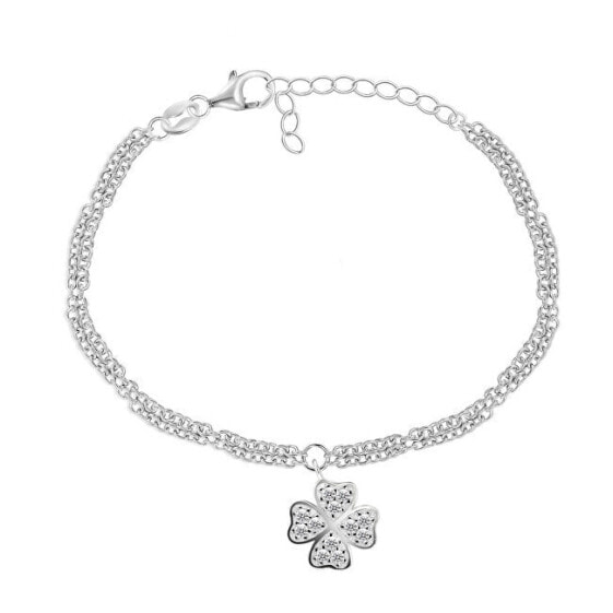 Beautiful silver bracelet with zircons Four Leaf Clover BRC45W