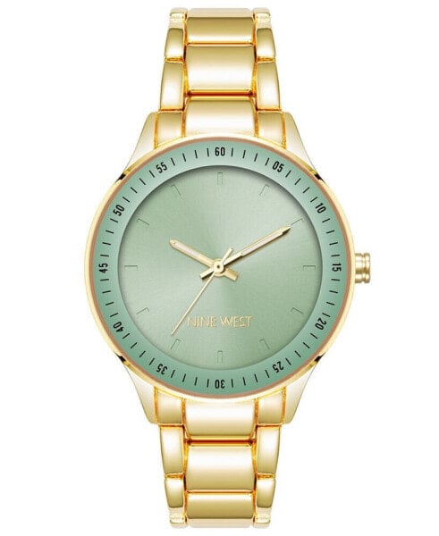 Часы и аксессуары Nine West женские кварцевые с золотистым сплавом, браслет на звеньях с зеленым циферблатом, 35 мм