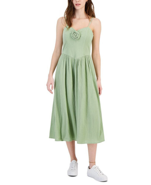 Juniors' Textured Rosette Midi Dress