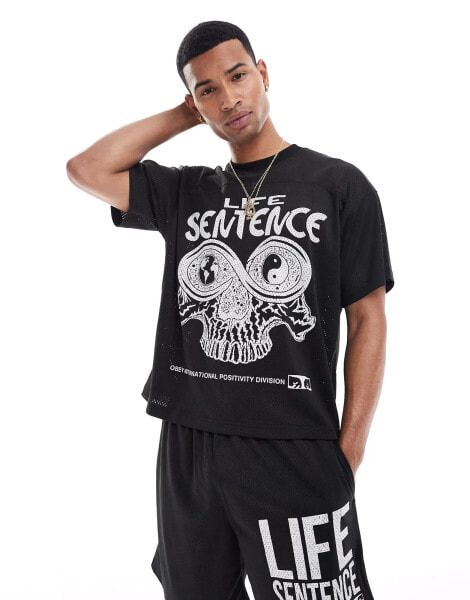 Obey co-ord graphic mesh t-shirt in black