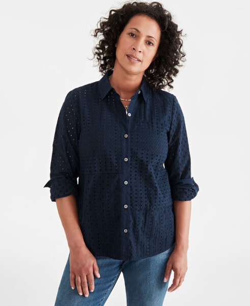 Women's Cotton Eyelet Shirt, Created for Macy's