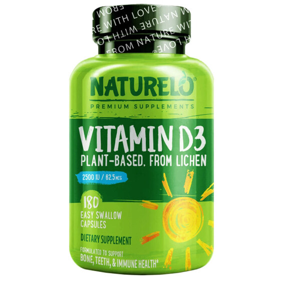 Витамин D3, растительного происхождения из лишайника, 62.5 мкг (2,500 МЕ), 180 капсул легкого глотания Naturelo