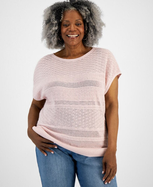 Plus Size Dolman-Sleeve Metallic Sweater, Created for Macy's