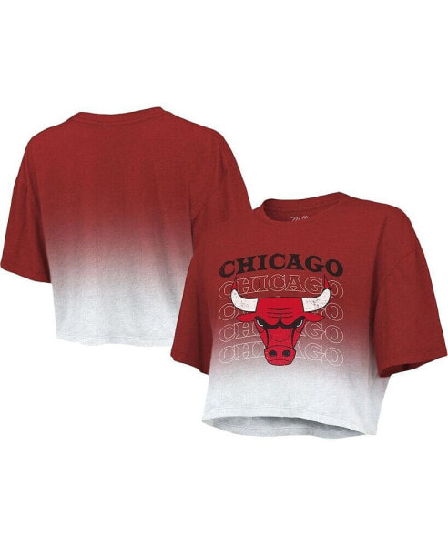 Women's Threads Red and White Chicago Bulls Repeat Dip-Dye Cropped T-shirt