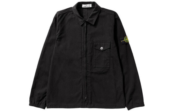 Куртка из черного регенерируемого хлопка с одним карманом и отложным воротником STONE ISLAND 751510704-V0029