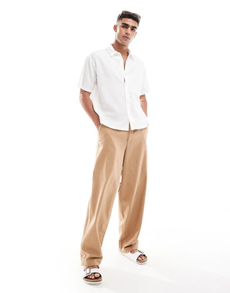 ASOS DESIGN wide linen chino trousers in brown