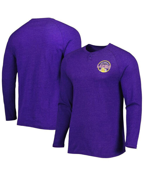 Men's Heathered Purple Los Angeles Lakers Left Chest Henley Raglan Long Sleeve T-shirt