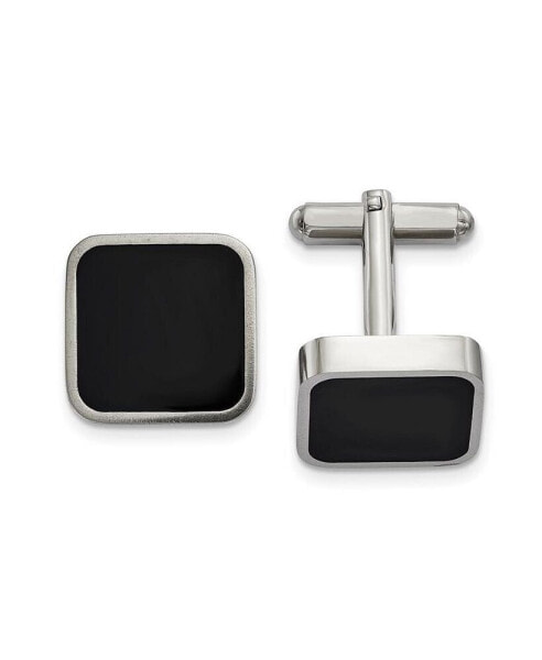 Stainless Steel Polished Enameled Rounded Square Cufflinks