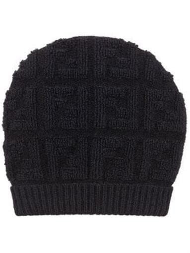 Fendi Black monogram knitted Logo hat one size 260165