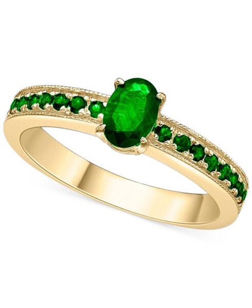 Emerald Oval & Round Milgrain Beaded Ring (1 ct. t.w.) in 14k Gold-Plated Sterling Silver (Also in Ruby & Sapphire)