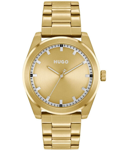 Часы и аксессуары Hugo Boss Мужские Золотистые Часы из Хрусталя с Ионным Покрытием 42 мм