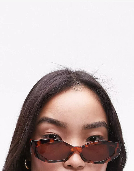 Topshop Cosmo rectangular cat eye sunglasses in dark tort