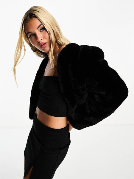 Forever New faux fur coat in black