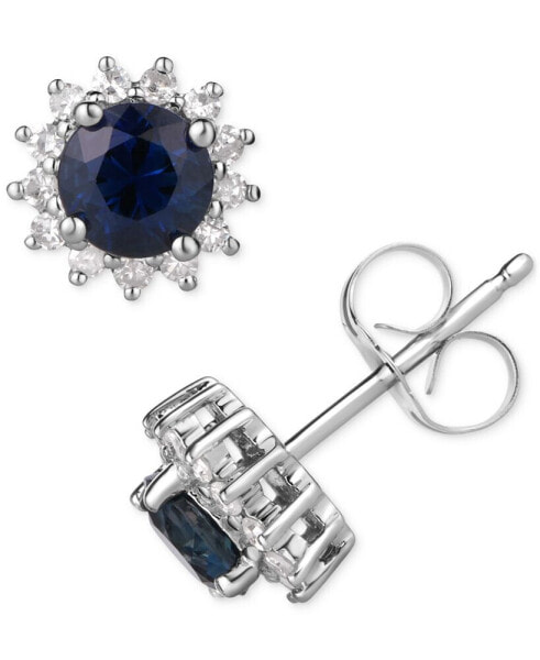 Серьги Macy's Sapphire & Diamond Halo Stud