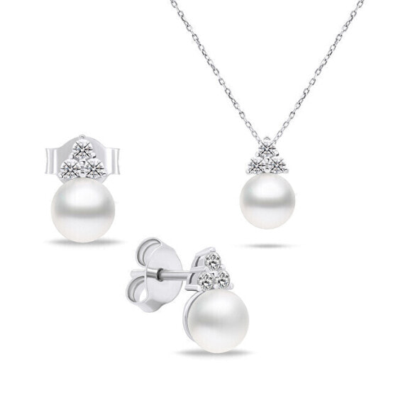 Timeless Genuine Pearl Jewelry Set SET228W (Earrings, Necklace)