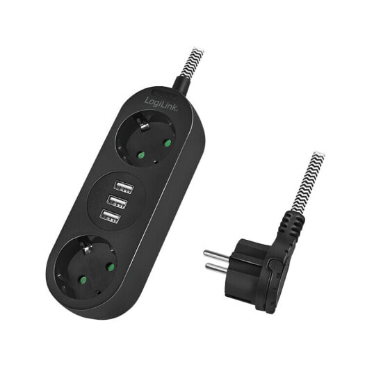 LogiLink LPS262U - 1.5 m - 2 AC outlet(s) - Indoor - IP20 - 1.5 mm² - Black