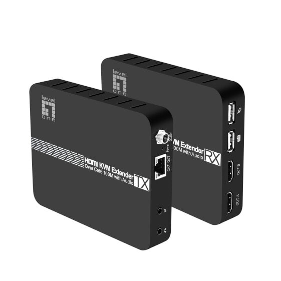 LevelOne HDMI over Cat.5/6 Extender kit 4K,100 Meter - USB extension - AV transmitter & receiver - Wired - 100 m - Cat5e - Cat6 - 3804 x 2160 pixels - Black