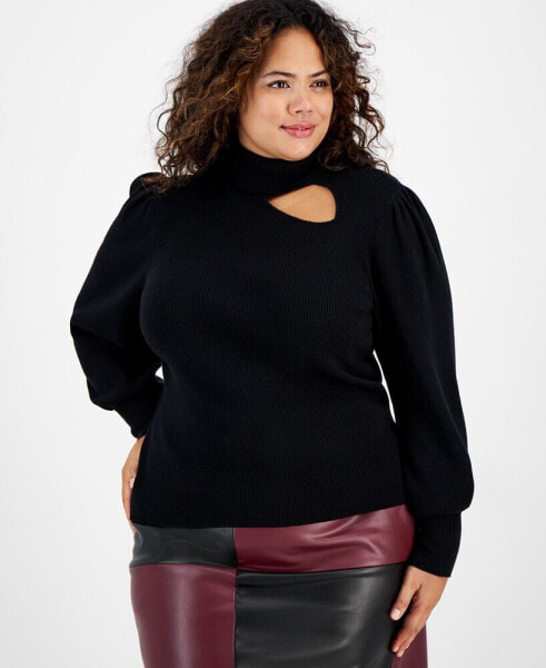 Plus Size Puff-Sleeve Turtleneck Sweater, Created for Macy's