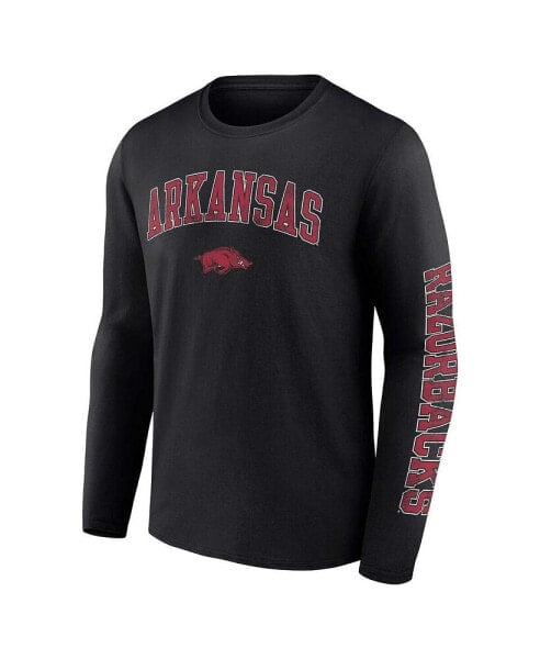 Men's Black Arkansas Razorbacks Distressed Arch Over Logo Long Sleeve T-shirt