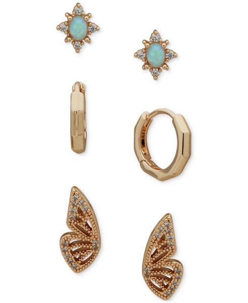Gold-Tone Crystal Butterfly Earrings Set