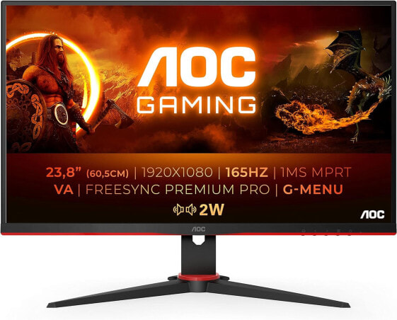 AOC Gaming C24G2AE 24-inch FHD Curved Monitor, 165 Hz, 1 ms, FreeSync Premium (1920 x 1080, HDMI, DisplayPort) Black