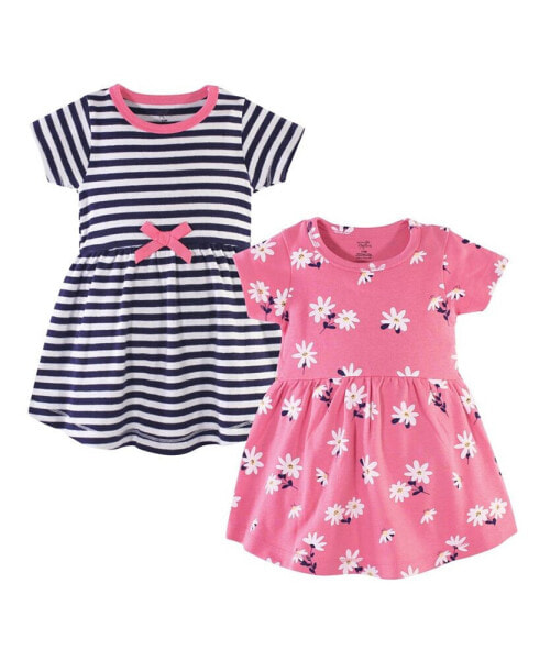 Baby Girls Cotton Short-Sleeve Dresses 2pk, Pink Daisy