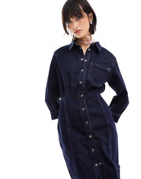 ONLY denim button down dress in dark blue