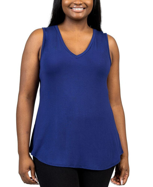 Plus Size V-Neck Sleeveless Rounded Hemline Top