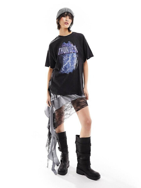 Only thunder rhinestone t-shirt in washed black