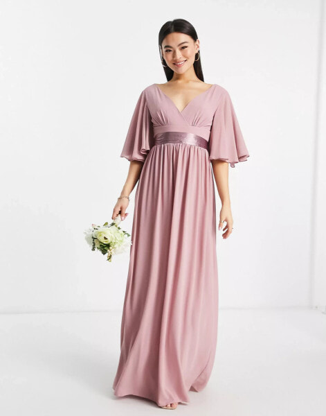 TFNC – Bridesmaid – Plissiertes Brautjungfern-Maxikleid in Lavendel mit Kimono-Flügelärmeln