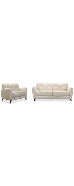 Myia 82" Tufted Back Leather Sofa and 62" Loveseat Set, Created for Macy's