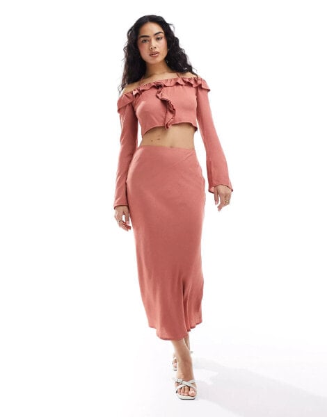 Pretty Lavish textured midaxi skirt co-ord in terracotta