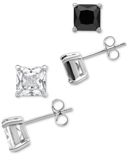 2-Pc. Set Men's Black & White Cubic Zirconia Square Stud Earrings in Stainless Steel