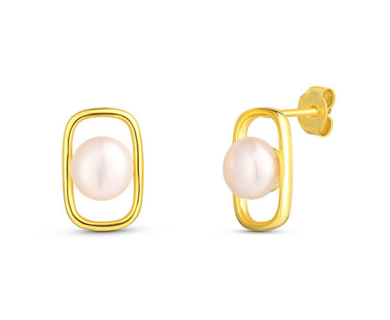 Fine gold plated earrings with real pearl JL0828