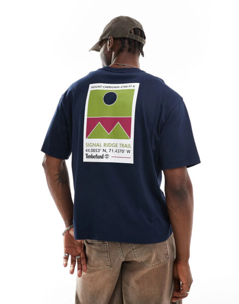 Timberland oversized mountain geo print t-shirt in navy blue - Exclusive to Asos