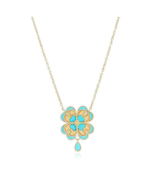 Blue Enamel Gold Single Clover Necklace 14K Gold