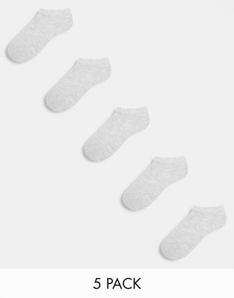 Jack & Jones 5 pack trainer socks in light grey marl